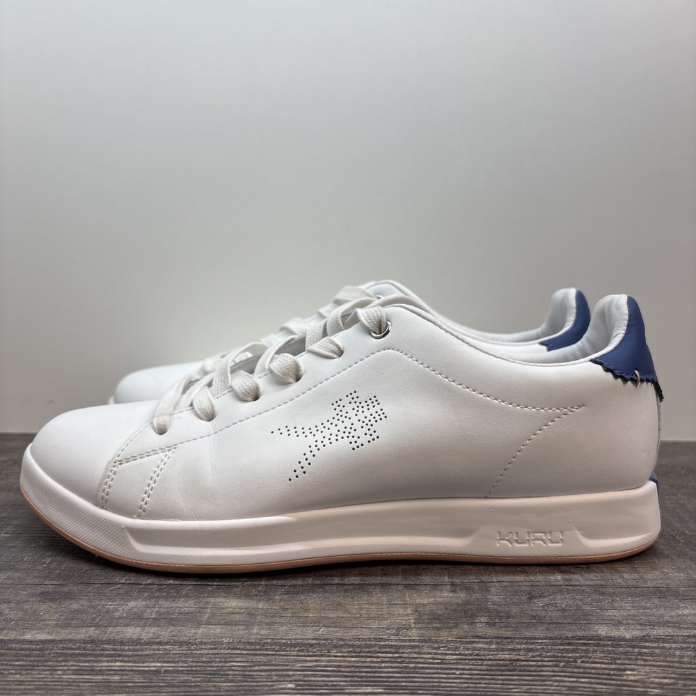 KURU Roam Women's 10.5 Classic Court Sneaker Leather Shoe Bright White-Blue